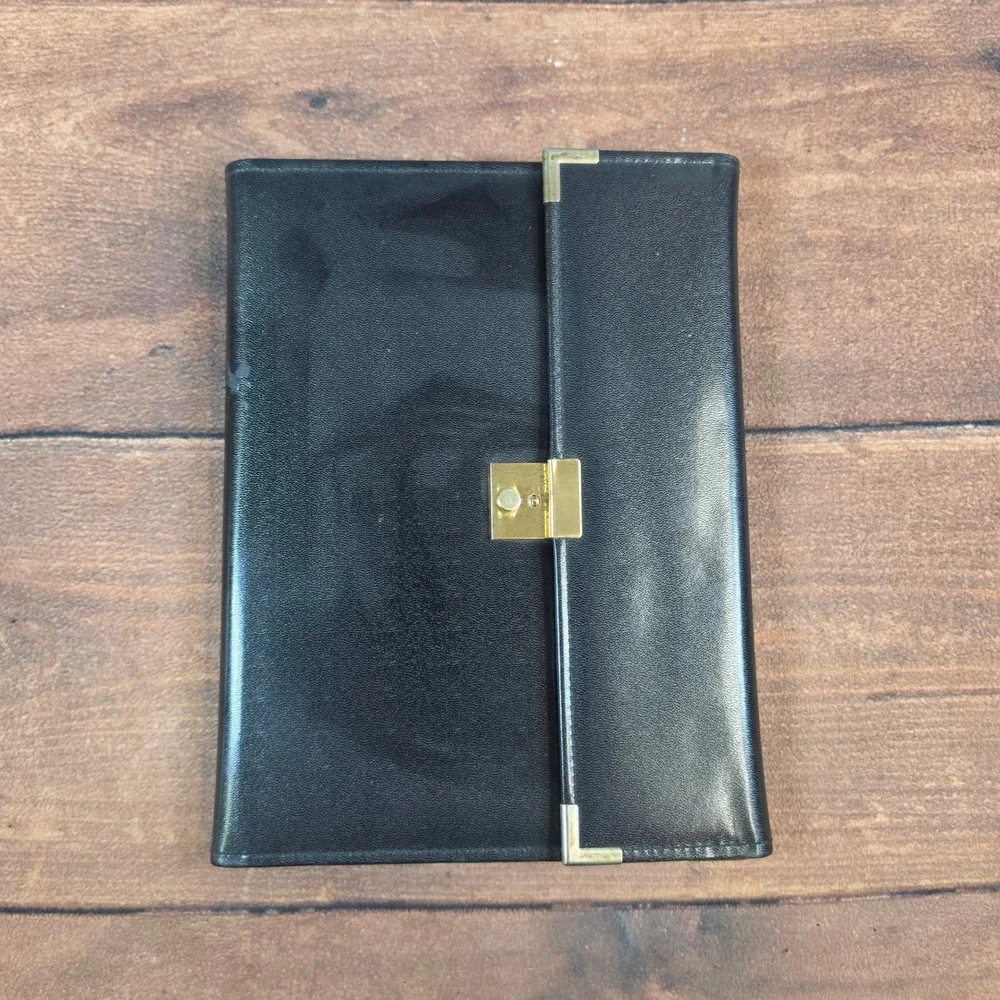 Portfolio Organizer Mens Womens OS Black Good Gold Trim Calculator